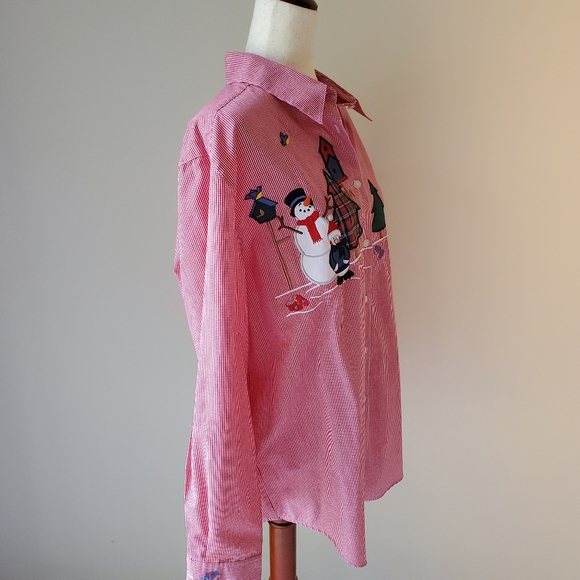Vintage Christmas Gingham Red And White Fun Festive Large Button Down Top - Picture 4 of 12